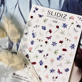 Water decal SLIDIZ 028 motifs floraux papillons pour nail art professionnel