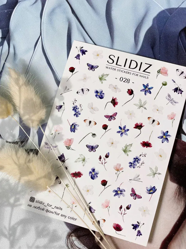 Water decal SLIDIZ 028 motifs floraux papillons pour nail art professionnel