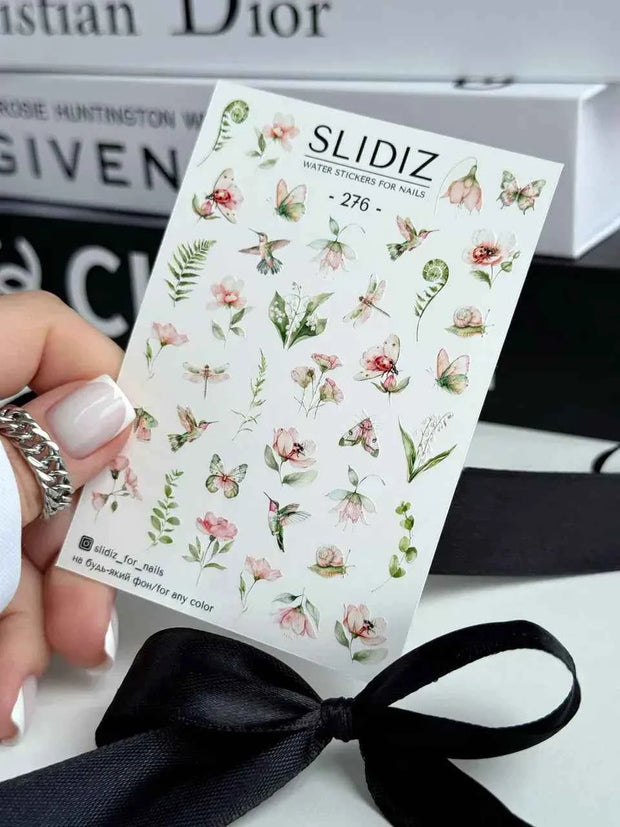 Water decal SLIDIZ 276 design floral papillons pour prothésistes ongulaires