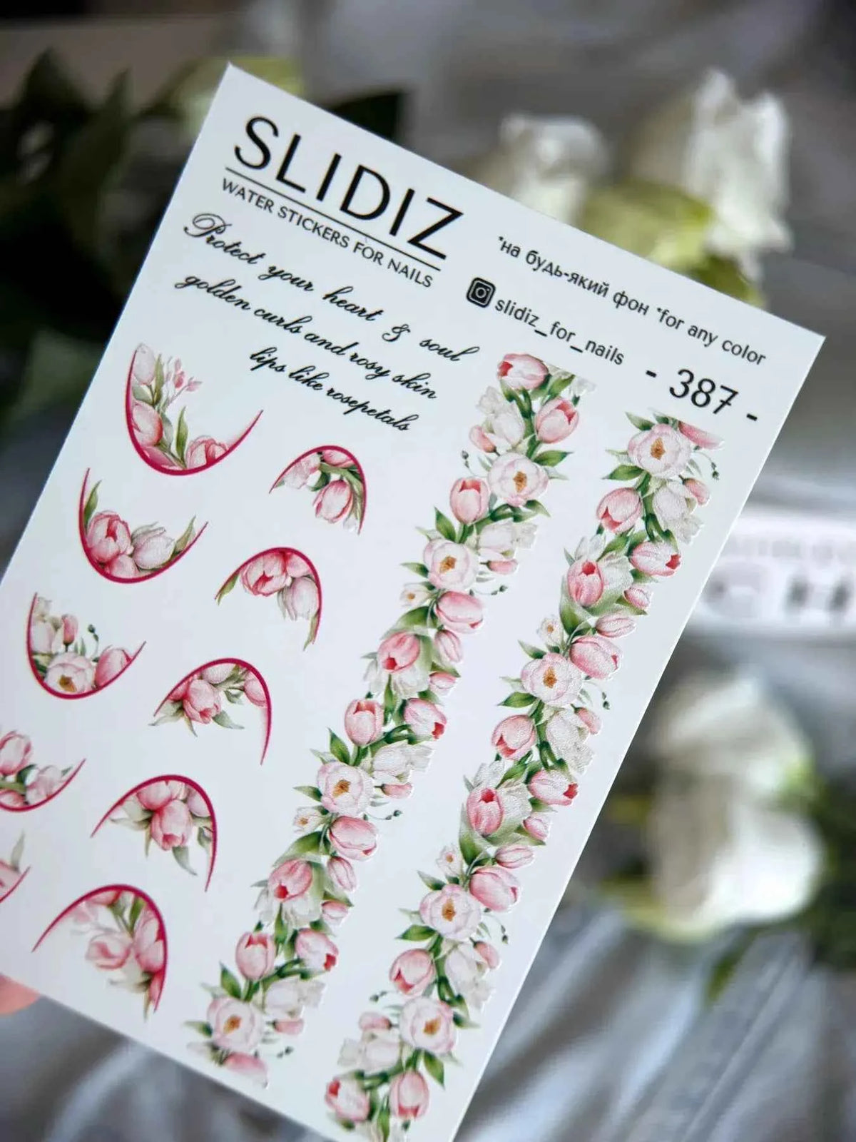 Water decal SLIDIZ 387 motifs floraux papillons délicats pour nail art