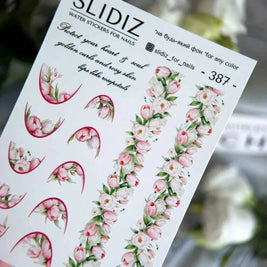 Water decal SLIDIZ 387 motifs floraux papillons délicats pour nail art