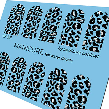 Water decal manucure motif léopard noir avec effet foil argenté – Réf. SF-101