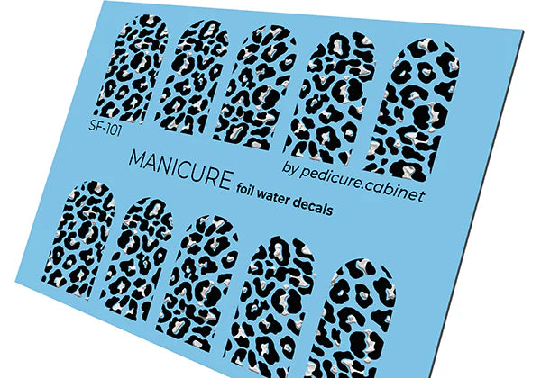 Water decal manucure motif léopard noir avec effet foil argenté – Réf. SF-101