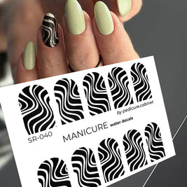 Water decal manucure motif vagues noires pour nail art professionnel – Réf. SR-040