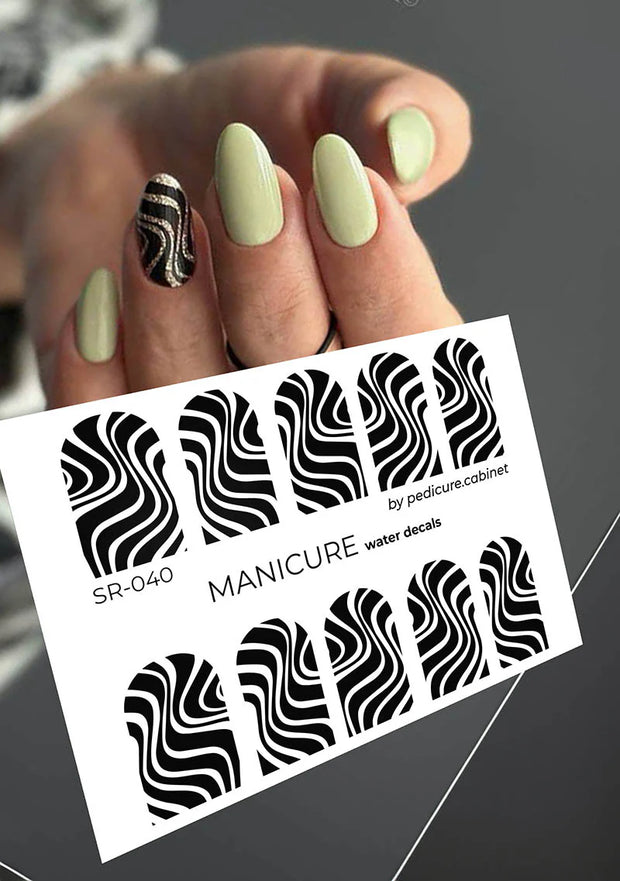 Water decal manucure motif vagues noires pour nail art professionnel – Réf. SR-040