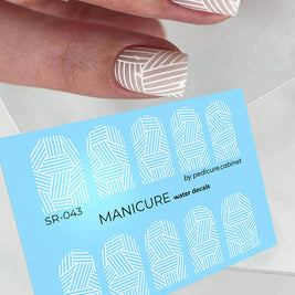 Water decal manucure motif entrelacé blanc pour nail art professionnel – Réf. SR-043
