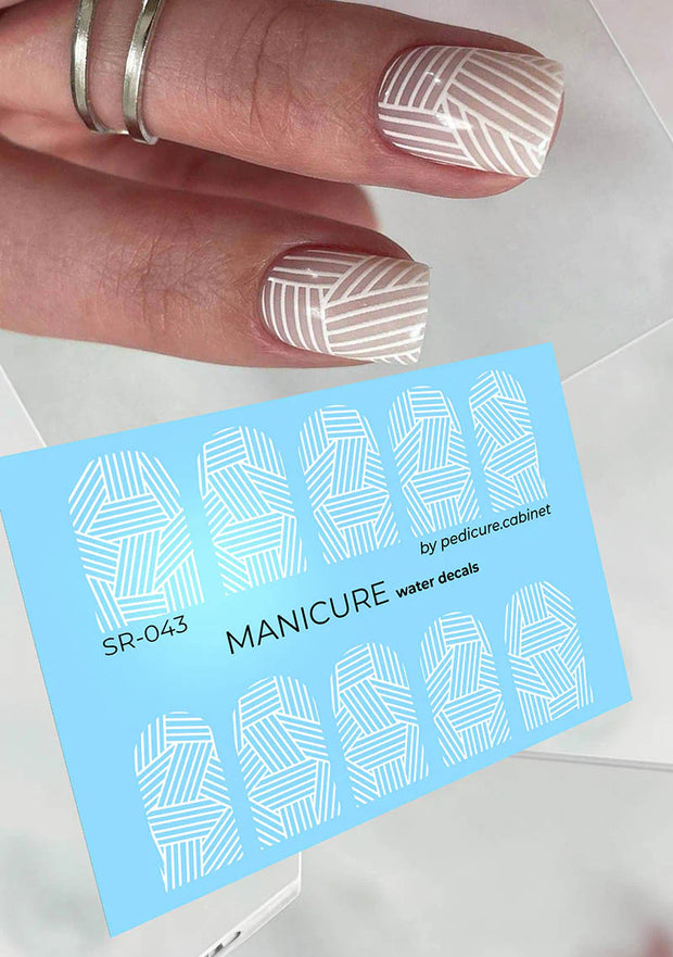 Water decal manucure motif entrelacé blanc pour nail art professionnel – Réf. SR-043