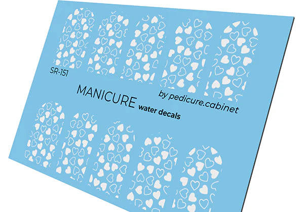 Water decal manucure motif cœurs blancs pour nail art professionnel – Réf. SR-151