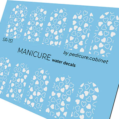 Water decal manucure motif cœurs blancs pour nail art professionnel – Réf. SR-151