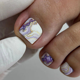 Nail wrap pédicure effet marbre violet et doré WR-434