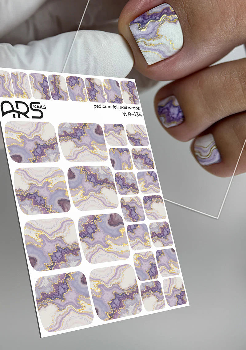 Wrap pédicure marbre violet avec détails dorés WR-434