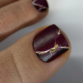 Nail wrap pédicure bordeaux blanc et doré WR-446