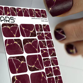 Wrap pédicure bordeaux avec ligne blanche et détails dorés WR-446 The Nail Wraps