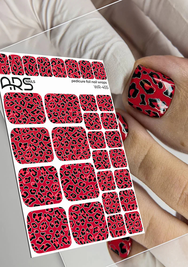 Wrap pédicure léopard rouge avec effet argenté WR-455