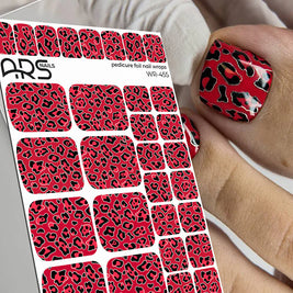 Wrap pédicure léopard rouge avec effet argenté WR-455