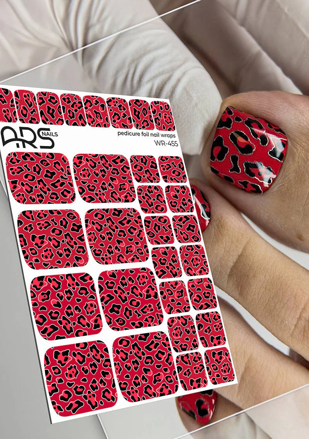 Wrap pédicure léopard rouge avec effet argenté WR-455