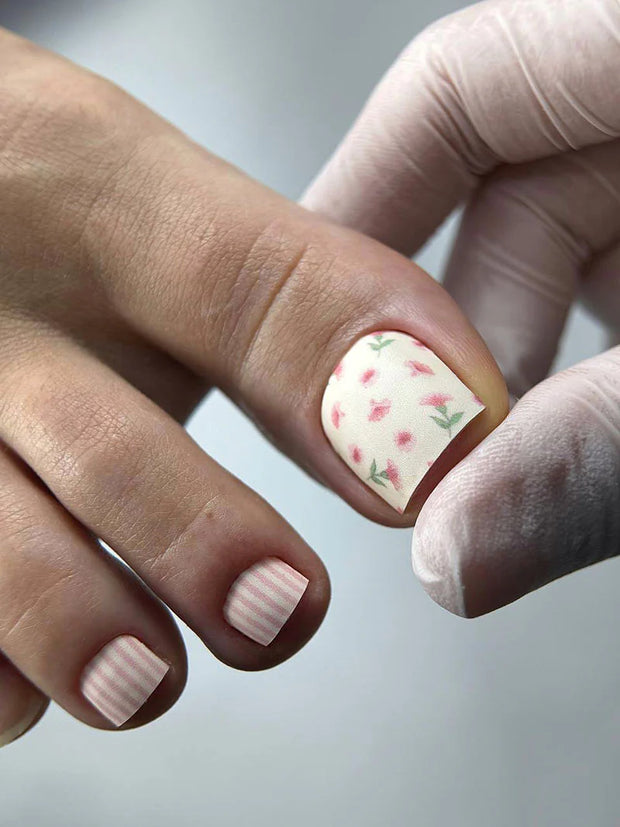 Nail wrap pédicure motif floral et rayures WR-488