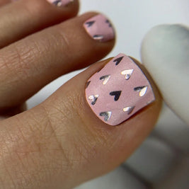 Nail wrap pédicure cœurs roses avec foil WR-498