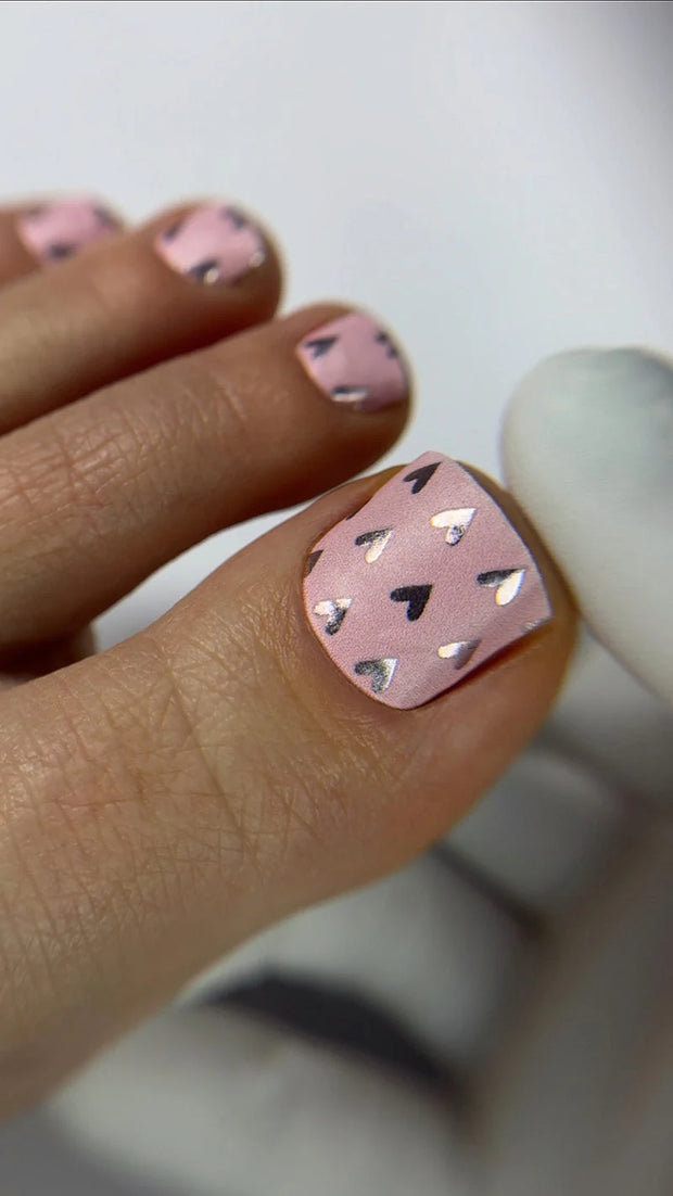 Nail wrap pédicure cœurs roses avec foil WR-498