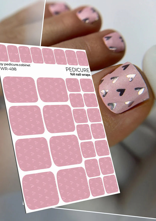 Wrap pédicure cœurs roses avec foil coloré WR-498