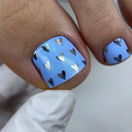 Nail wrap pédicure cœurs bleus avec foil WR-550