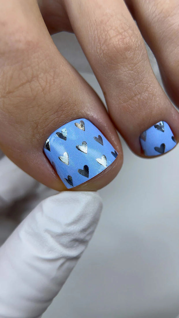 Nail wrap pédicure cœurs bleus avec foil WR-550