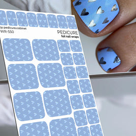 Wrap pédicure cœurs bleus avec foil coloré WR-550