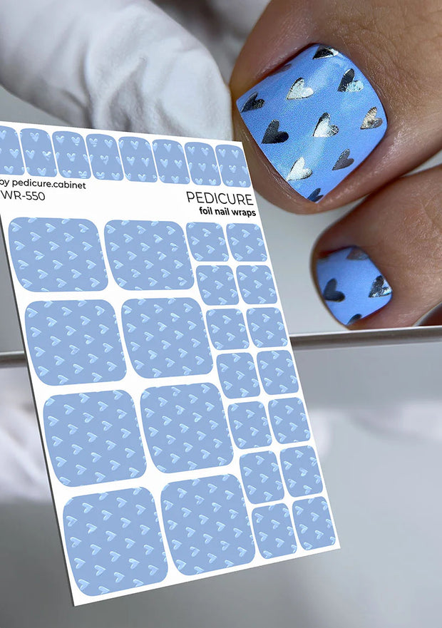 Wrap pédicure cœurs bleus avec foil coloré WR-550