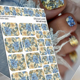 Wrap pédicure floral avec effet feuille d’argent WR-580