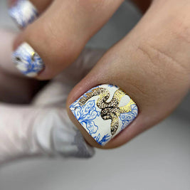 Nail wrap pédicure fleurs, serpent et détails dorés WR-612