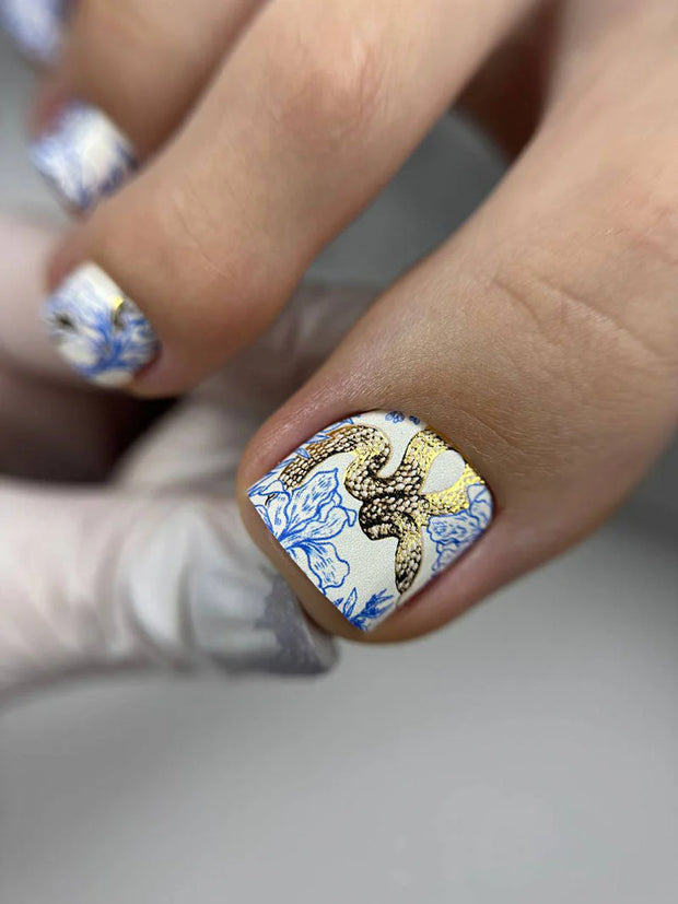 Nail wrap pédicure fleurs, serpent et détails dorés WR-612