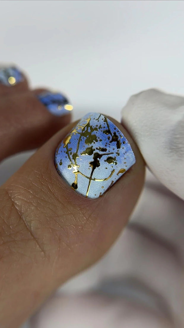 Nail wrap pédicure bleu et doré WR-657