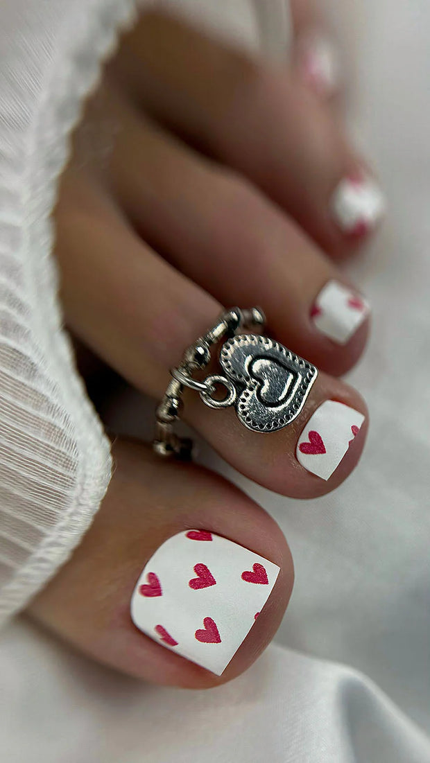 Nail wrap pédicure cœurs rouges WR-681