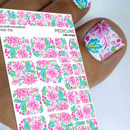 Wrap pédicure fleurs roses sur fond blanc WR-719