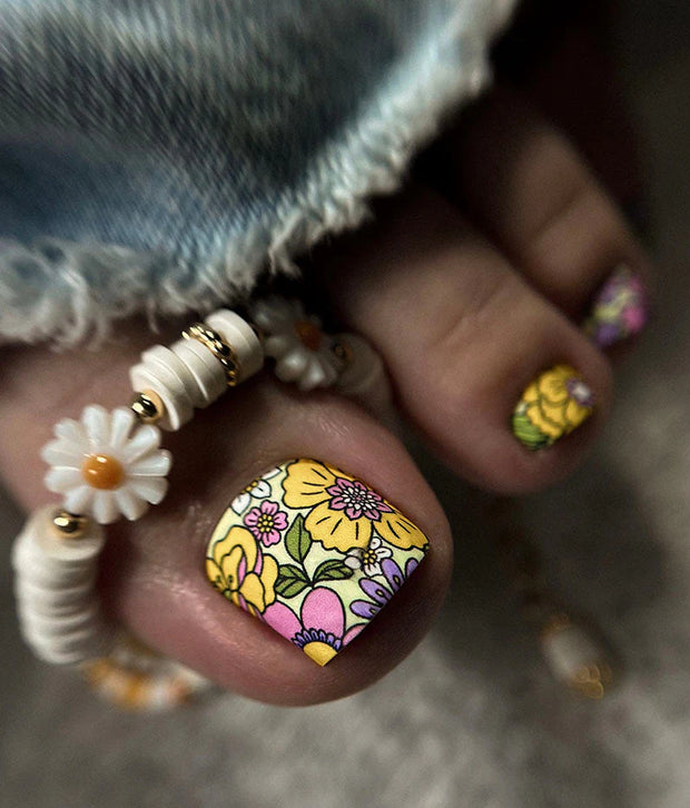 Nail wrap pédicure motif floral vert clair WR-758