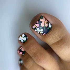 Nail wrap pédicure floral noir WR-760