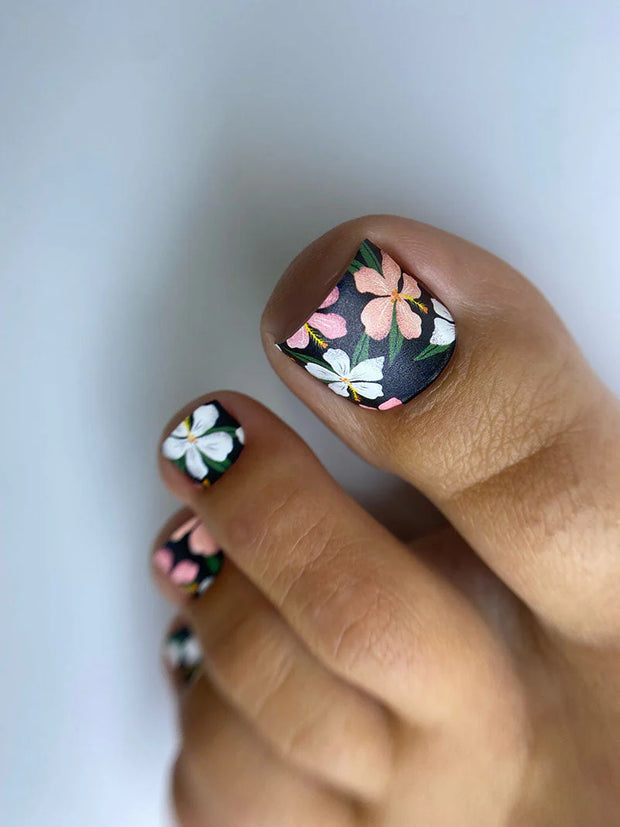 Nail wrap pédicure floral noir WR-760