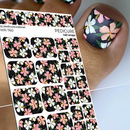 Wrap pédicure motif floral sur fond noir WR-760