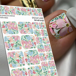 Wrap pédicure fleurs aquarelle avec feuille d’or WR-850