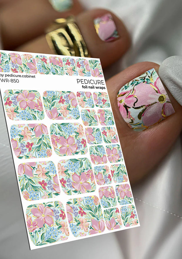 Wrap pédicure fleurs aquarelle avec feuille d’or WR-850