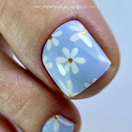 Nail wrap pédicure camomille bleu et doré WR-874