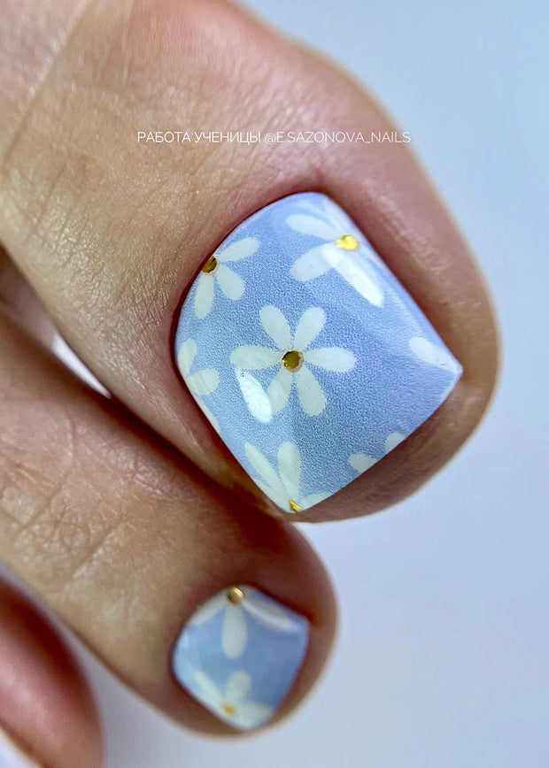 Nail wrap pédicure camomille bleu et doré WR-874