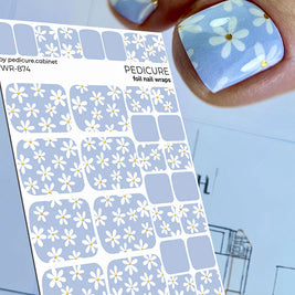 Wrap pédicure camomille bleu avec feuille d’or WR-874 The Nail Wraps