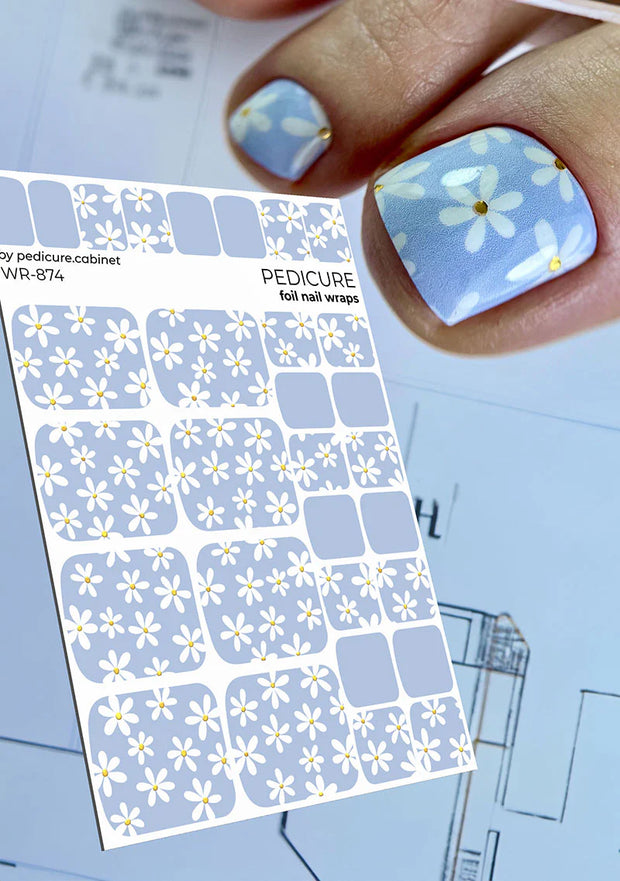 Wrap pédicure camomille bleu avec feuille d’or WR-874 The Nail Wraps
