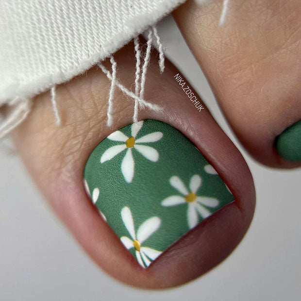 Nail wrap pédicure camomille kaki et doré WR-875