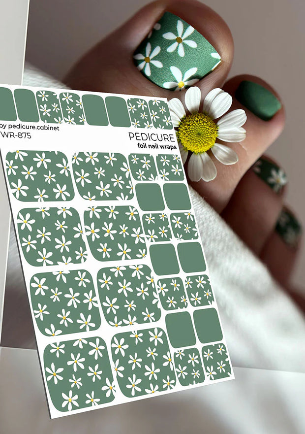 Wrap pédicure camomille kaki avec feuille d’or WR-875 The Nail Wraps