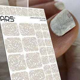 Wrap pédicure marron avec rameaux et feuille d’argent WR-457 The Nail Wraps