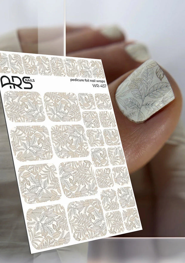 Wrap pédicure marron avec rameaux et feuille d’argent WR-457 The Nail Wraps